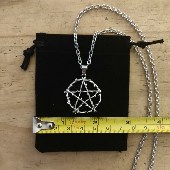 Pentagram Pentangle Necklace Pendant Silver Stainless Steel Chain Necklace - Picture 4 of 5